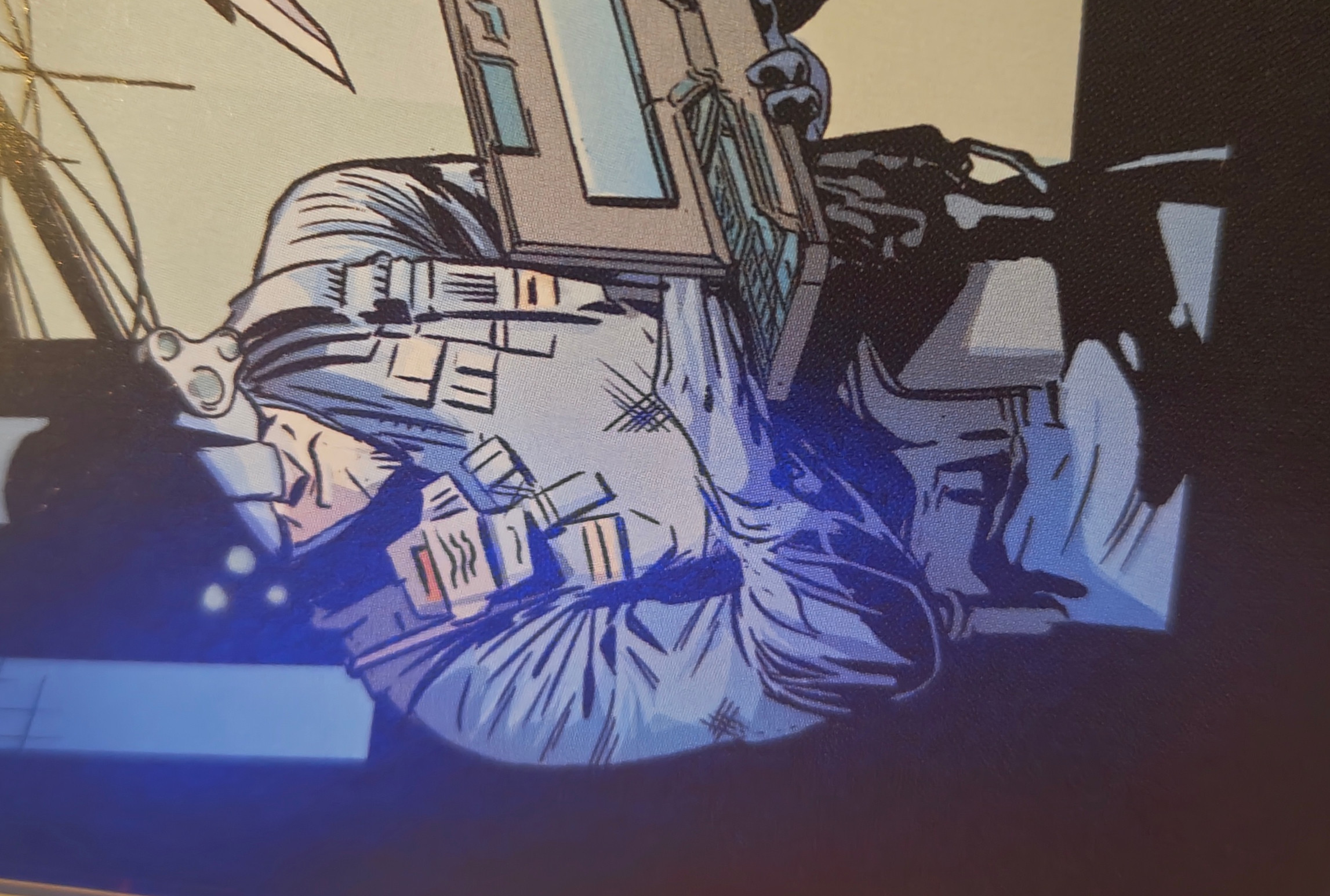 A netrunner with a heavy blue jumper on